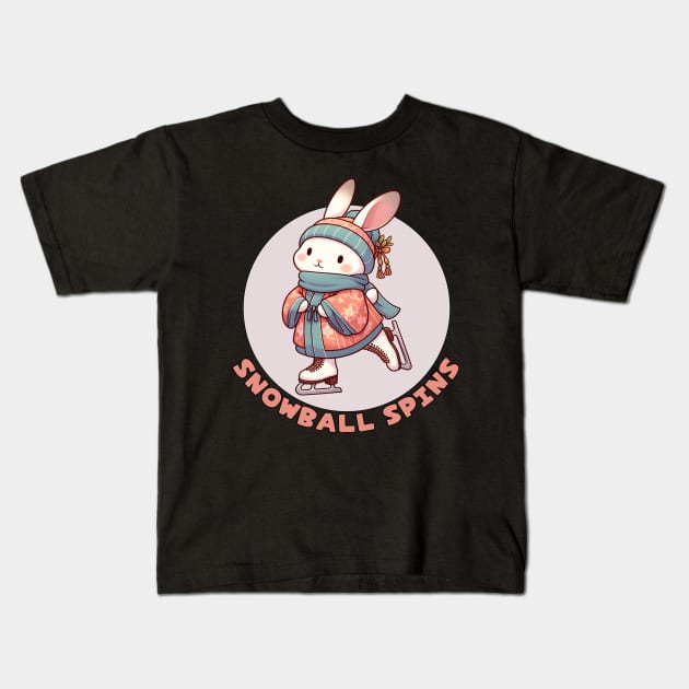 Ice skating rabbit Kids T-Shirt by Japanese Fever